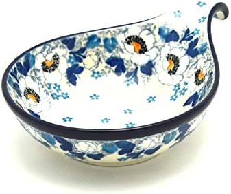 Polish Pottery Spoon/Ladle Rest, White Poppy Design