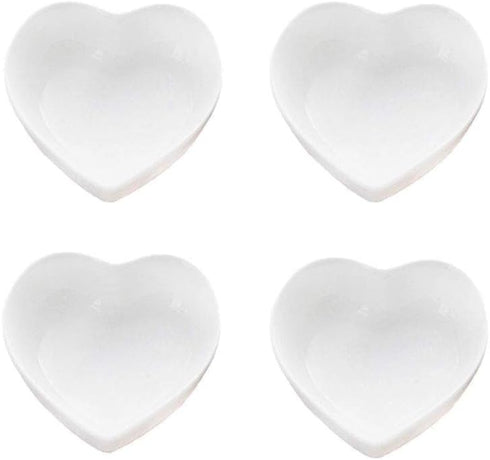 Ceramic Heart Shape Sauce Dish, Mini Seasoning Dishes, Sushi Dipping Bowl, Set of 4 (White)