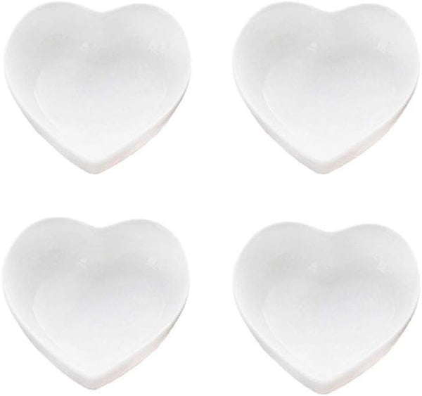 Ceramic Heart Shape Sauce Dish, Mini Seasoning Dishes, Sushi Dipping Bowl, Set of 4 (White)