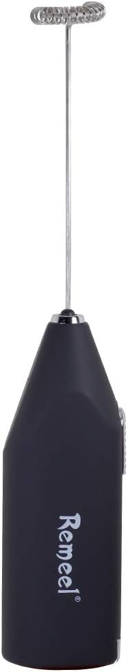 Handheld Milk Frother with Stainless Steel Whisk, Portable Foam Maker for Coffee, Latte, Hot Chocolate (Black)