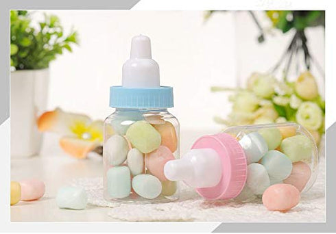 3.5 Inches Baby Bottle Shower Favor, Mini Plastic Candy Bottle, Baby Shower Supplies (2 Dozens, Pink)
