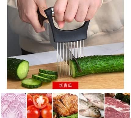 BeeSpring Meat Slicer, Food Slice Assistant Onion Holder Slicer, Stainless Steel Kitchen Gadget for Cutting and Peeling