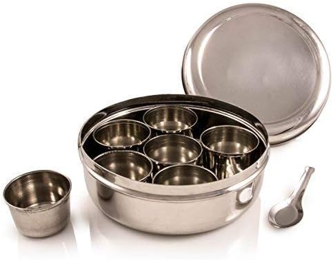 Stainless Steel Masala Dabba Spice Box, 7 Compartment Indian Spice Storage Container
