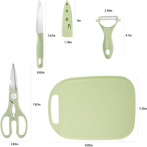 Mini Travel Cutting Board Set, 4 Pcs Portable Mini Camping Plastic Cutting Board & Knife (Green)