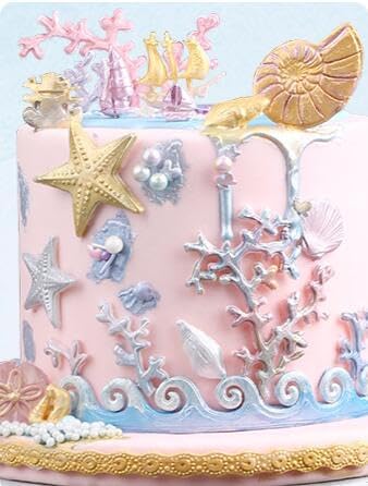 Seaweed Seashell Coral Conch Starfish Silicone Mold, Marine Theme Fondant Mold for Cake Decoration, Polymer Clay Craft