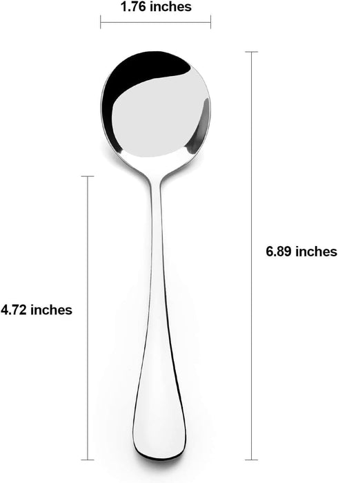 AmoVee Wholesale Stainless Steel Alpha Round Soup Spoons, Set of 16