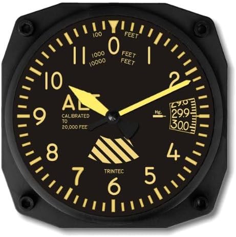 Trintec Vintage Altimeter Altitude Wall Clock, 6.5 Square, 9060V