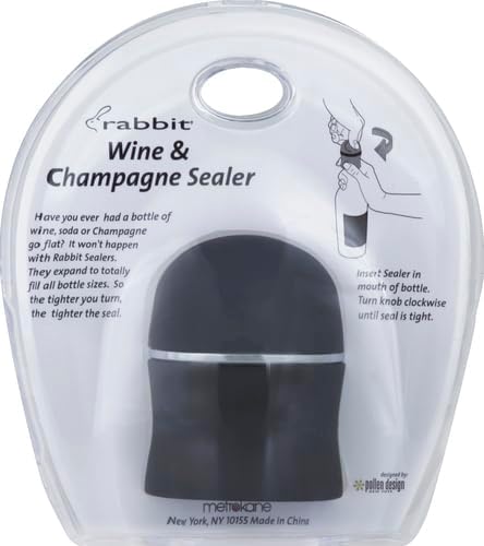 Rabbit Champagne and Wine Sealer, Velvet Black - Airtight Stopper, Keeps Bubbles Fresh Longer