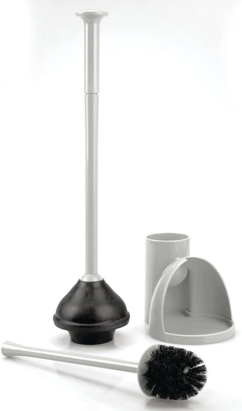 mDesign Hidden Plunger and Brush Set for Toilet Bowl, Modern Toilet Brush and Plunger Combo with Holder Caddy (Aura
