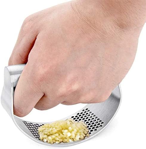 GuDoQi Garlic Press Rocker, Stainless Steel Mincer with Peeler and Scraper Brush, Ergonomic Kitchen Gadget