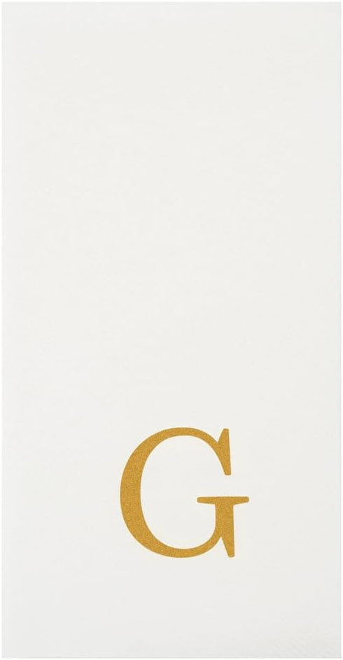 15.8 7.9 Inch 50 Luxenap X Linen-Feel Guest Towels, Lettered Hand Towels - Gold Letter 'G', Sans Serif Font, White