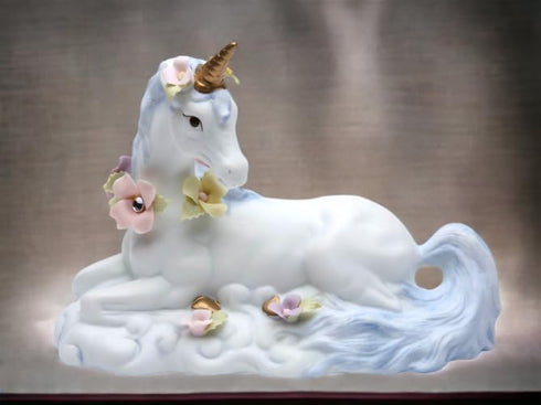 CG 737-33 White Unicorn with Flowers Sitting Figurine, 4" H