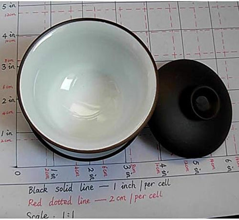 Gaiwan Teacup Kungfu Tea Bowl 4oz/130ml Zisha Red Clay with Sancai Saucers (Black White)