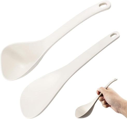 DOERDO 2pcs Rice Paddle Spoon Set, Heat Resistant Kitchen Utensil for Mixing, Serving, Cooking, White