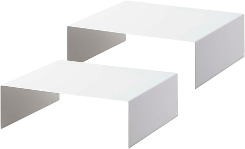 Yamazaki Home Cabinet Bottom Shelf Storage Organizer, Set of 2 Dish Riser, White, Steel, One Size