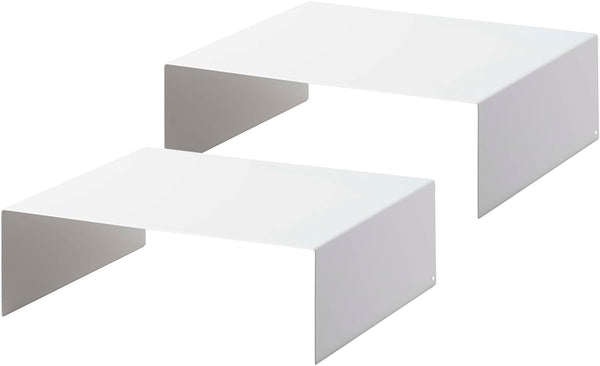 Yamazaki Home Cabinet Bottom Shelf Storage Organizer, Set of 2 Dish Riser, White, Steel, One Size