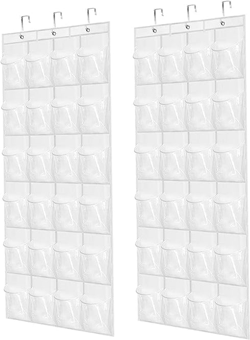 Over The Door Shoe Organizer - 2 Pack with 24 Pockets and Hooks for Space Saving, White