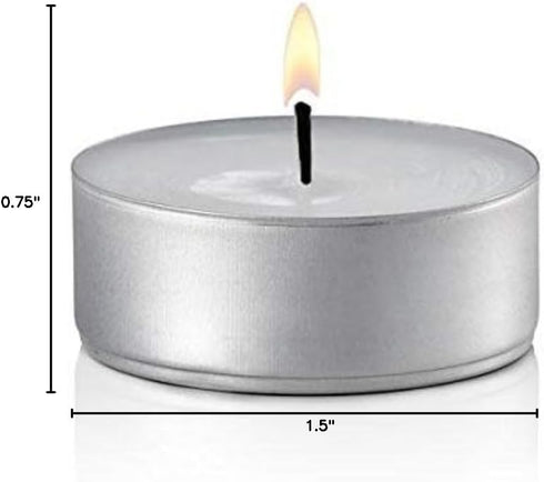 White Unscented Tea Lights, Smokeless & Dripless, Long Lasting Flames for Dinners & Events (Bulk Pack of 100)