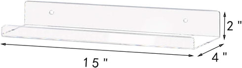 15" (15 Inch 3Pack) Weiai Clear Acrylic Shelf Invisible Floating Wall Ledge Bookshelf, Kids Book Display Shelves Wall