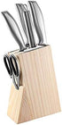 Wooden Knife Block Countertop Knife Holder with Scissors-Slot for Kitchen