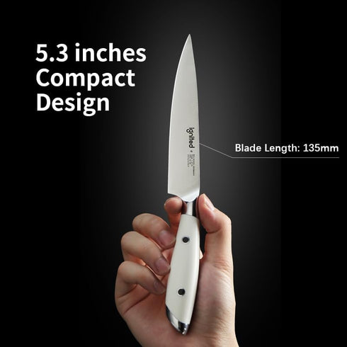 5 inch Paring Knife, German 1.4116 Stainless Steel Peeling Knife with White ABS Handle, Gift Box Included