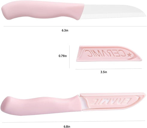 6 Pack Ceramic Paring Knife with Knife Cover, Lightweight Ceramic Knives for Fruit and Vegetable, Small Knife (Ceramic,
