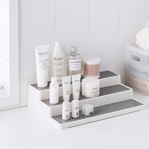 Cq Acrylic 2 Pack Spice Rack Organizer, 14.5 Inch Tiered Seasoning Can Shelf for Pantry, White