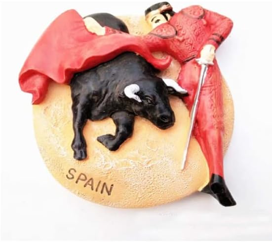 Tiny Matador and Bull Bullfight in Spain, 3D Resin Refrigerator Magnet, Southern Europe Tourist Souvenir