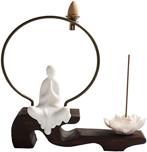 Kingzhuo White Ceramic Cute Sitting Buddha Statue, Beautiful Praying Hands Meditation Monk Figurine, 4'' Tall