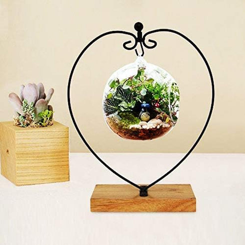 Archi Ornament Display Stand Iron Pothook Stand for Hanging Glass Terrarium/Picture with Wood