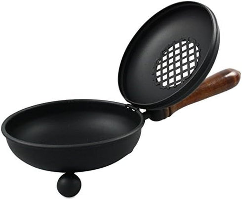 4.72-Inch Black Iron Incense Burner with Wooden Handle and Folding Lid Premium (Diameter) Censer for Burning Incense