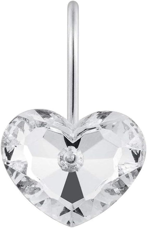 Actpe Decorative Crystal Heart Shape Shower Curtain Hooks, Pack of 12 Rust Resistant Bling Holders