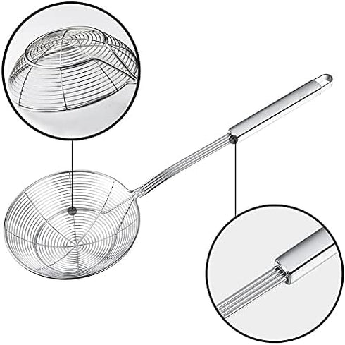 YFWOOD 5.5 Inch Spider Strainer Skimmer, Solid Stainless Steel Ladle with Large Handle for Kitchen Deep Frying