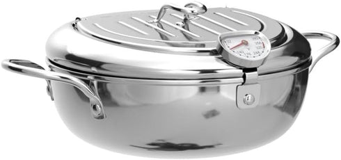 Japanese Tempura Small Deep Fryer Pot with Fahrenheit Thermometer, 304 Stainless Steel for Chips, Fries, Fish
