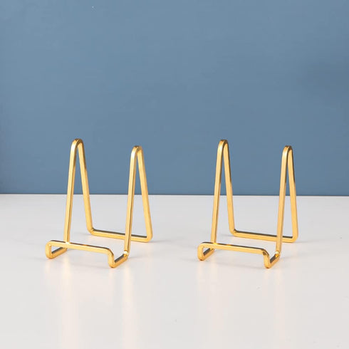 4.5 inch Metal Plate Stands for Display, Tabletop Picture Stand, Gold Iron Easels for Photos, Books, Plates