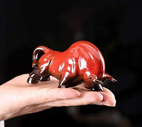 Wall Street Bull Arts Statues, Exquisite Ceramic Fortune Bulls Figurines for Home & Office Tabletop Decor