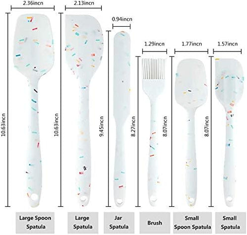 Heat Resistant Silicone Spatulas Set, 6pcs Non-Stick Mixing Spatulas with Stainless Steel Core, White