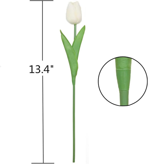 PU Fake Tulips Real Touch Artificial Flowers, 10Pcs Bouquet for Home Office Wedding Decoration (White)