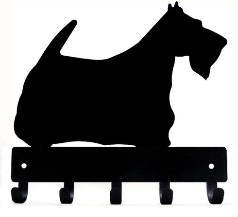 Scottish Terrier Key Holder Dog Leash Hanger for Wall, Large 9 inch Wide with 5 Hooks, Made in USA