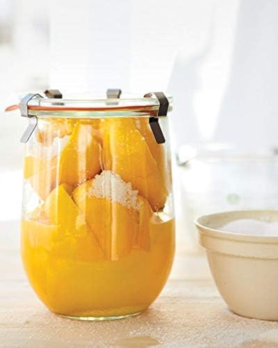 Weck Tulip Jar, 1 Liter Sour Dough Starter Jar with Glass Lid, Rubber Seal, and Steel Clips