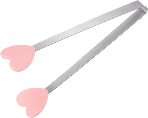 Mini Food Tongs 5.3" Heart Shape Stainless Steel with Silicone Tips, Small Cooking Tongs for Grilling and BBQ (Pink)