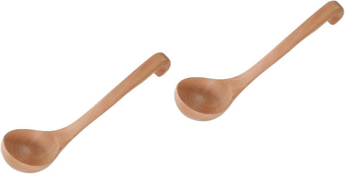 Alipis 2pcs Long Handle Spoon with Hook, Japanese Bamboo Spoons for Ramen, Vintage Acacia Ice Cream Scoop