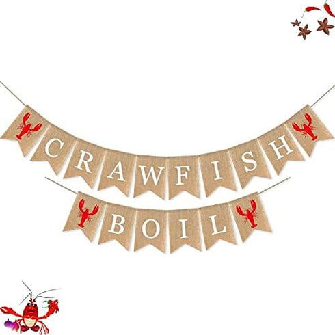 SWYOUN Summer Burlap Crawfish Boil Banner Party Supplies Lobster Theme Birthday Party Mantle Fireplace Decoration