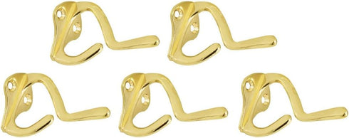 Design House 181941 Double Hat and Coat Hook, Polished Brass, 5-Pack