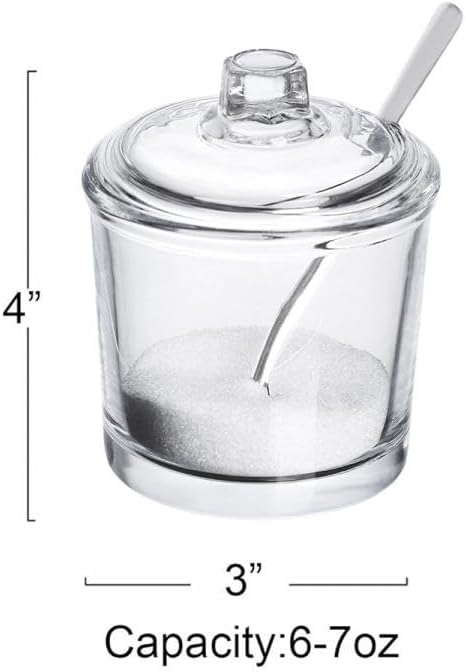 123Arts Glass Sugar Bowl Spice Jar with Lid and Stainless Steel Spoon