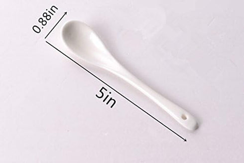 Set of 10 White Porcelain Spoons, 5 Inch, for Coffee, Tea, Yogurt, and Ice Cream