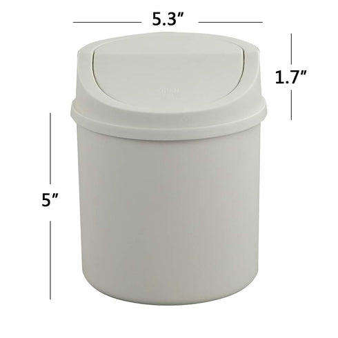 Tiny Trash Can with Swing Lid, Plastic Desktop Mini Waste Can, White