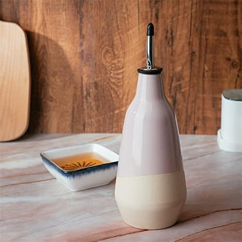 400ml, 9" 3" Gute Cruet Ceramic Olive Oil & Vinegar Carafe - Perfect Home Decor Gift - H x W Pink Bottle with Pourers