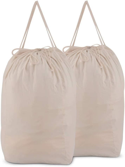 MCleanPin Washable Laundry Bags with Handles - 140L Dirty Clothes Storage for College Dorm & Travel, 2 Pack (Beige)