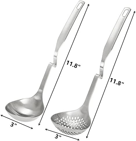 Peohud 4 Pack Soup Ladle Soup Colander, SUS304 Stainless Steel Slotted Hot Pot Ladle Strainer Scoops, Thickening Cooking Skimmer Cookware Utensil for Hotpot Scooping Sauce Serving, 12 Inch